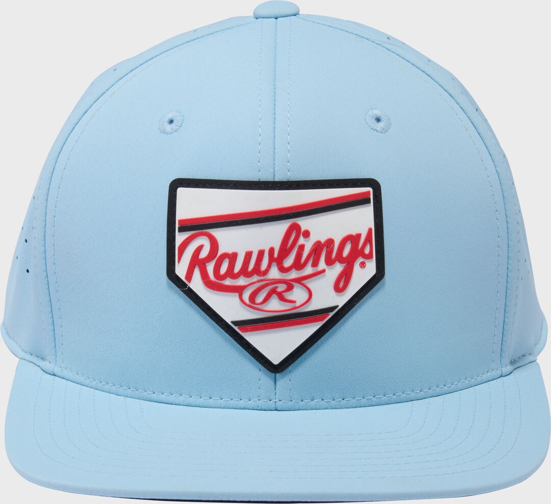 Rawlings Home Plate Performance Flat Bill Snapback Hat, Light Blue