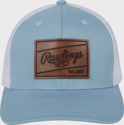 Rawlings Leather Patch Snapback Hat, Light Blue
