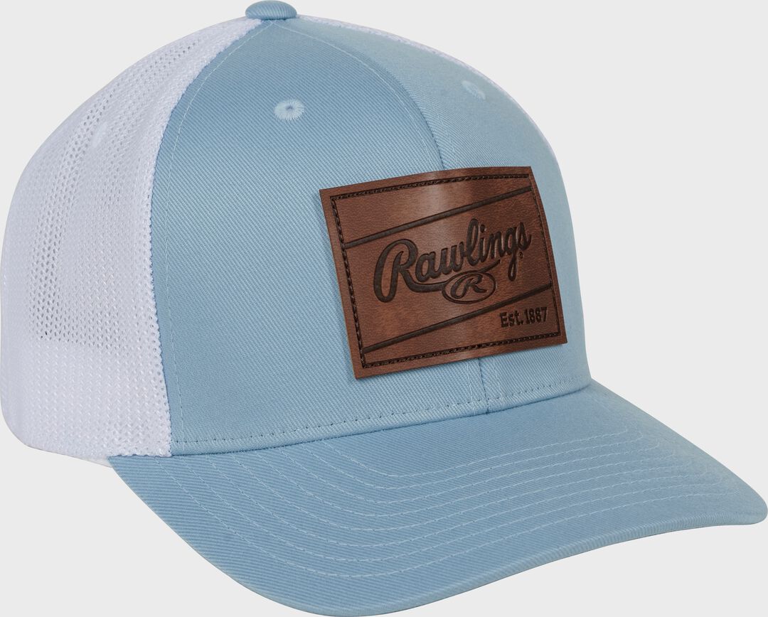 Rawlings Leather Patch Snapback Hat, Light Blue