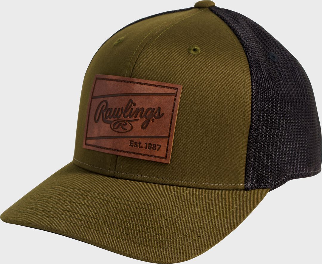 Rawlings Leather Patch Snapback Hat, Dark Green