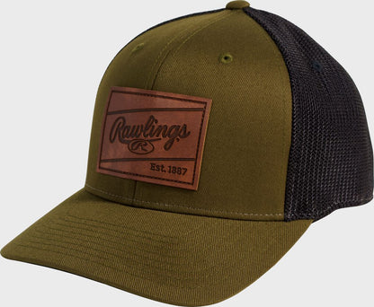 Rawlings Leather Patch Snapback Hat, Light Blue