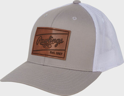 Rawlings Leather Patch Snapback Hat, Dark Green