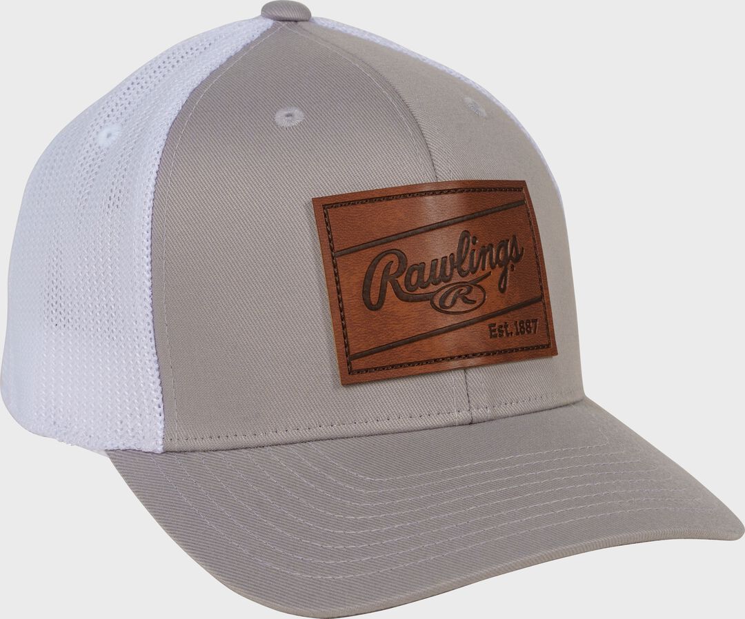 Rawlings Leather Patch Snapback Hat, Gray