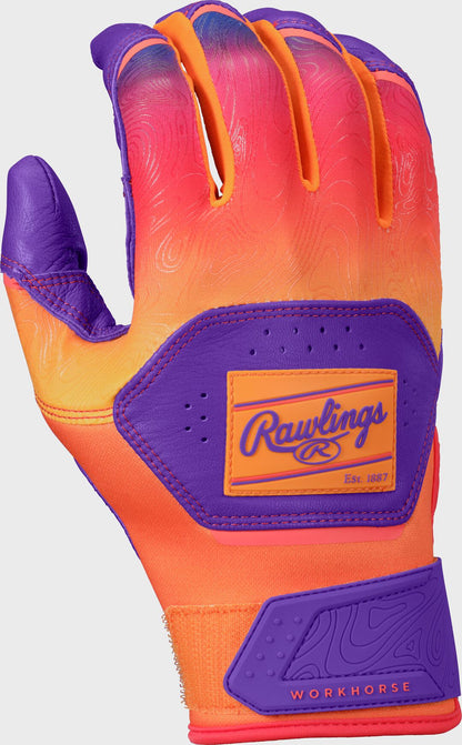 Rawlings Workhorse Purple/Orange Adult Fun Burst Batting Gloves